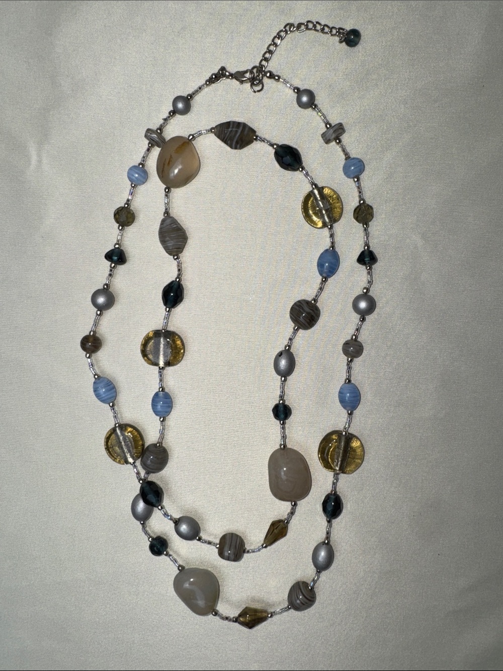 Premier Designs Foiled Art Glass Quartz and Faceted Crystal Beads 42” Necklace